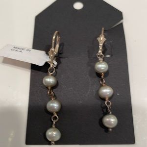 NWT. Sterling Silver and Gray Fresh Water Pearl Drop Earrings